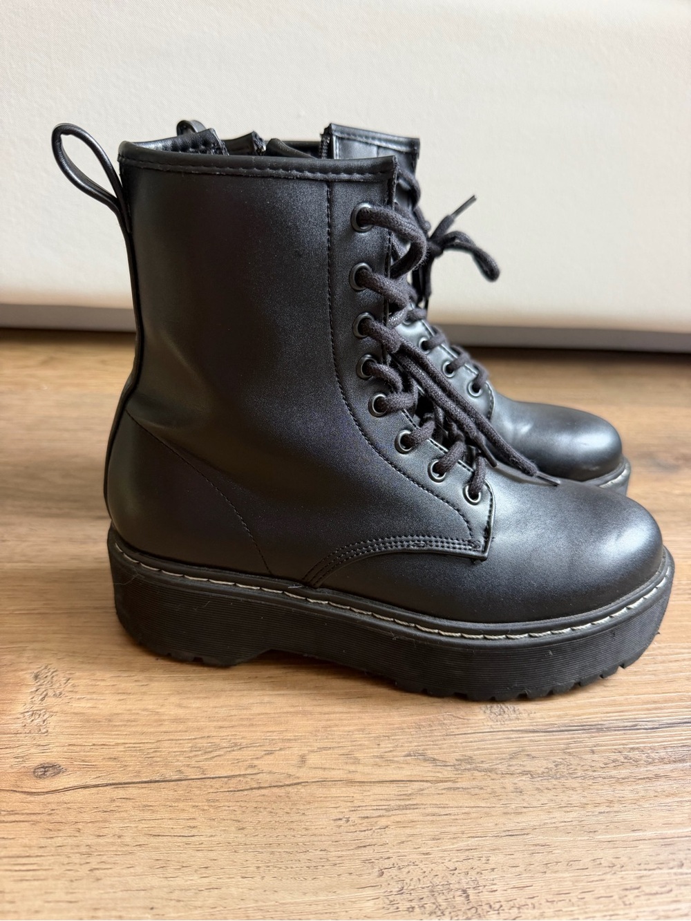 Steve Madden Women’s Black Platform Combat Boots - Lace-Up Ankle Boots